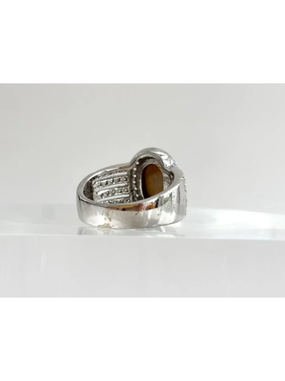 Genuine Tiger's Eye Gemstone Open Shank Sterling Silver 925 Vintage Ring - sz 8